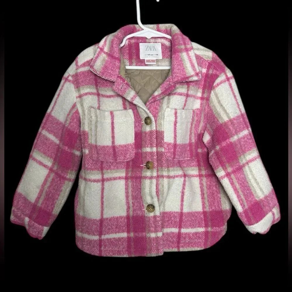 Girls Zara Pink and White Plaid Jacket 4/5